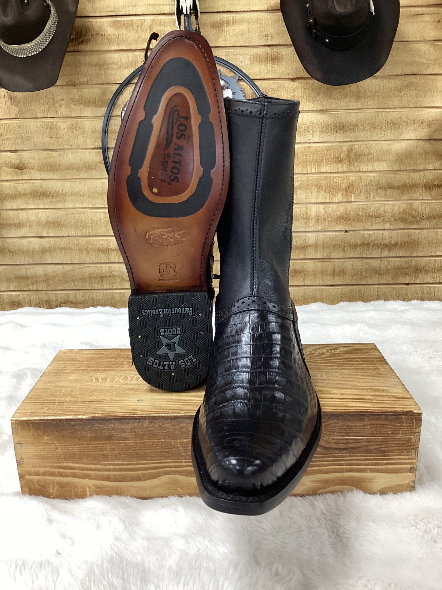 Los Altos MenS Boot Low Shaft Caiman Belly Boot (Black)