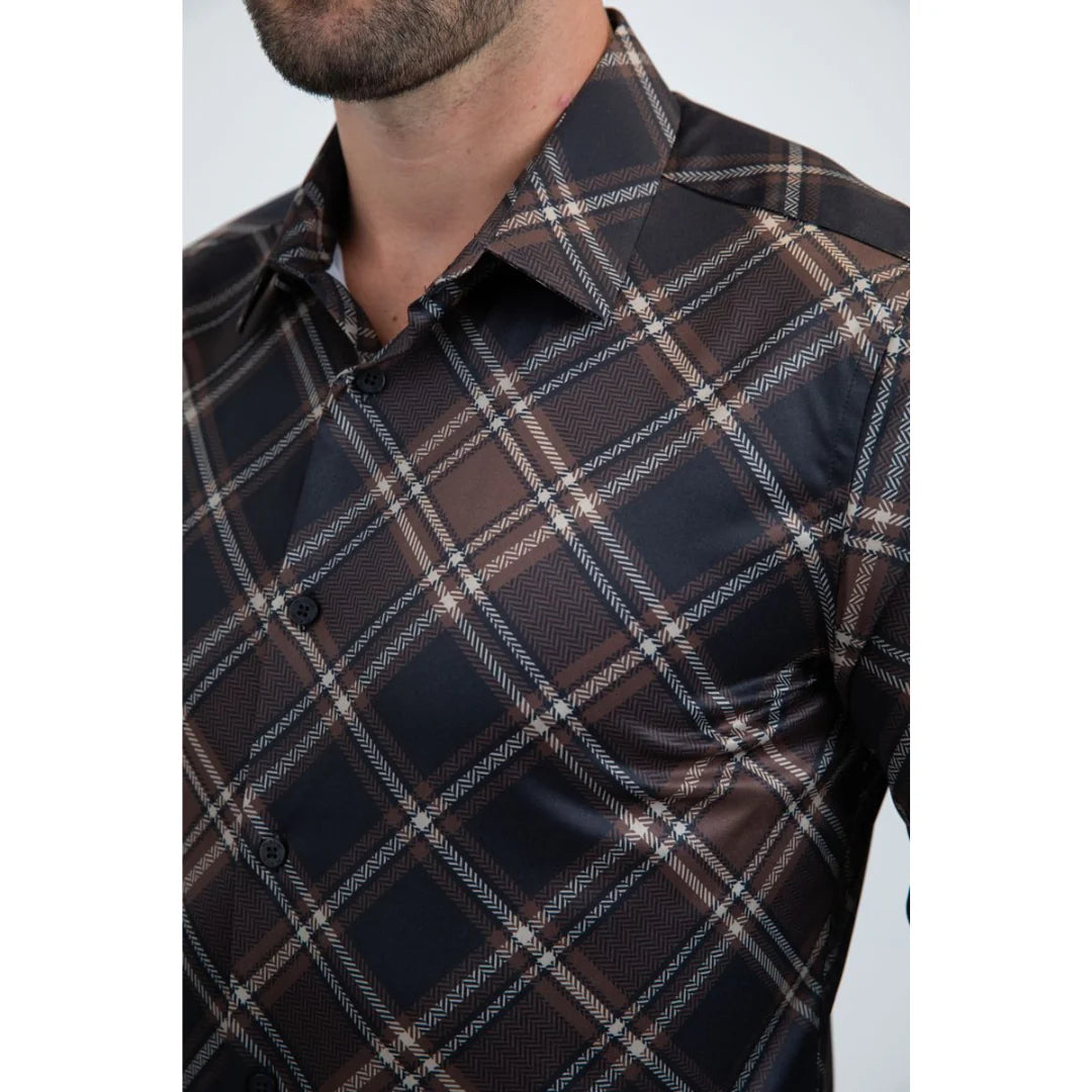 Platini Mens Checkered Modern Fit Shirt - Black