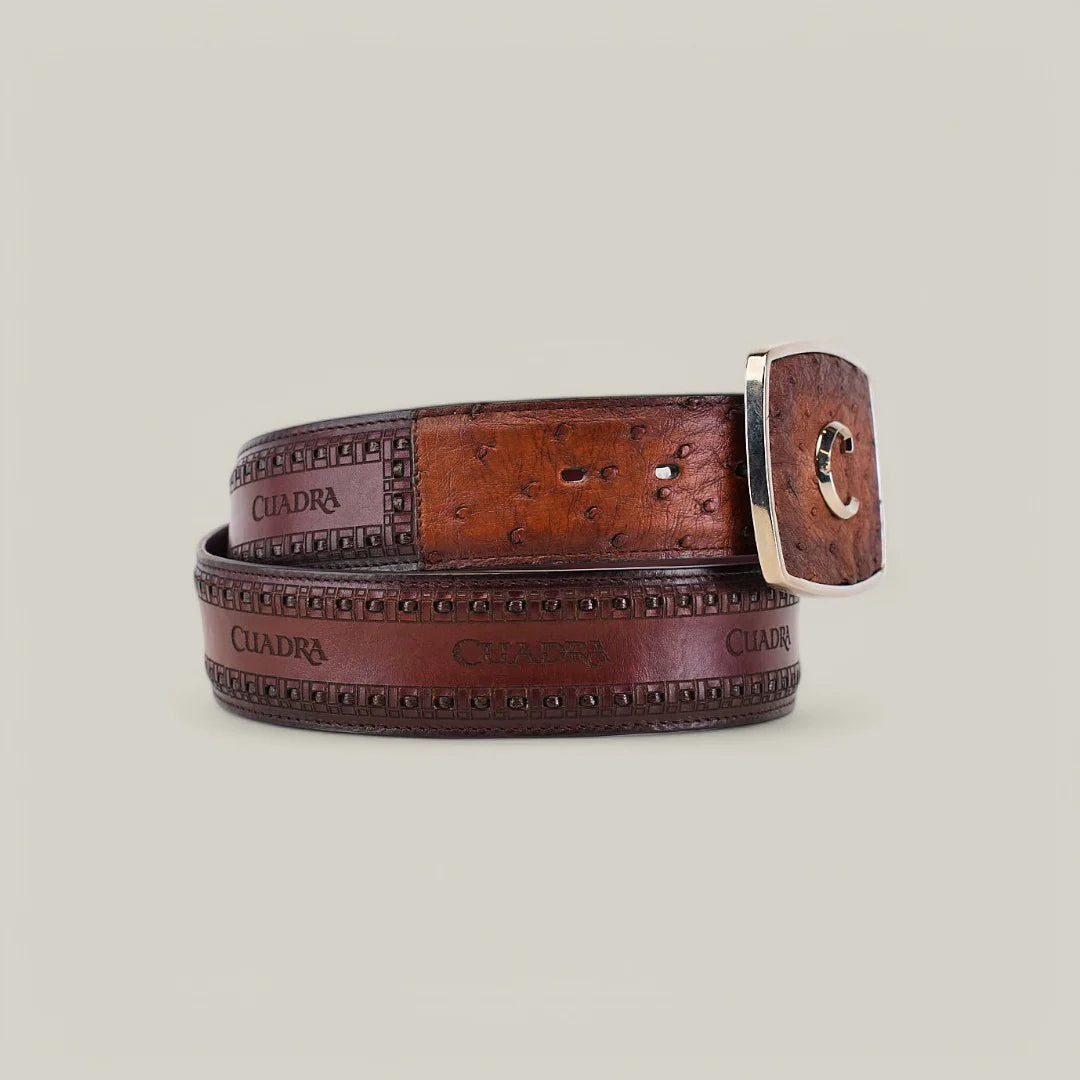 Cuadra Mens Ostrich Belt - MARONI CHESTNUT BC278