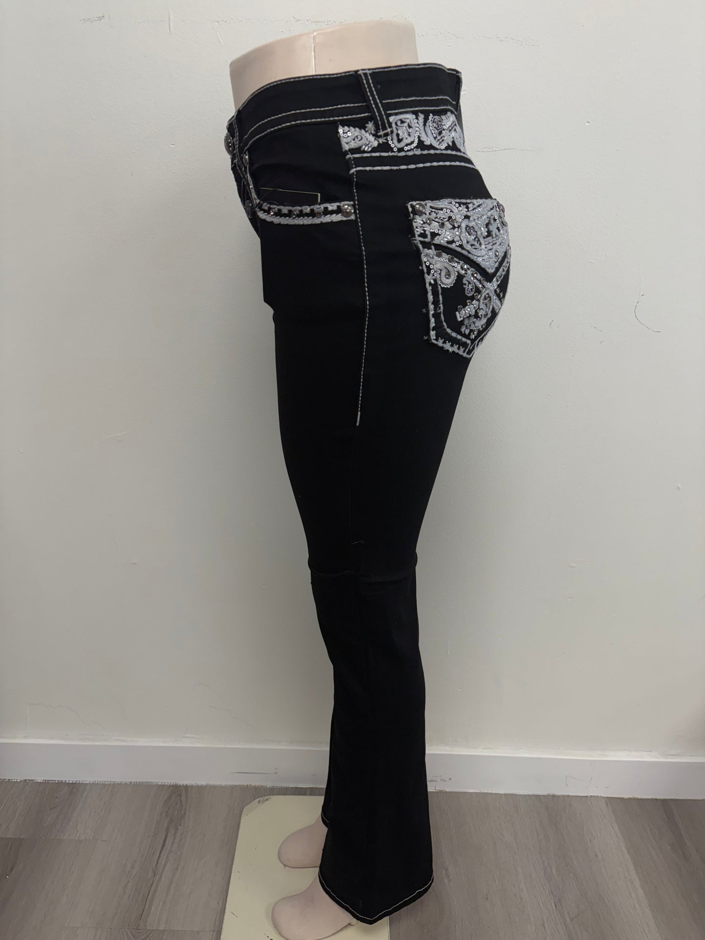 Lamasini Womens Black Silver Scroll Bootcut Jean L763