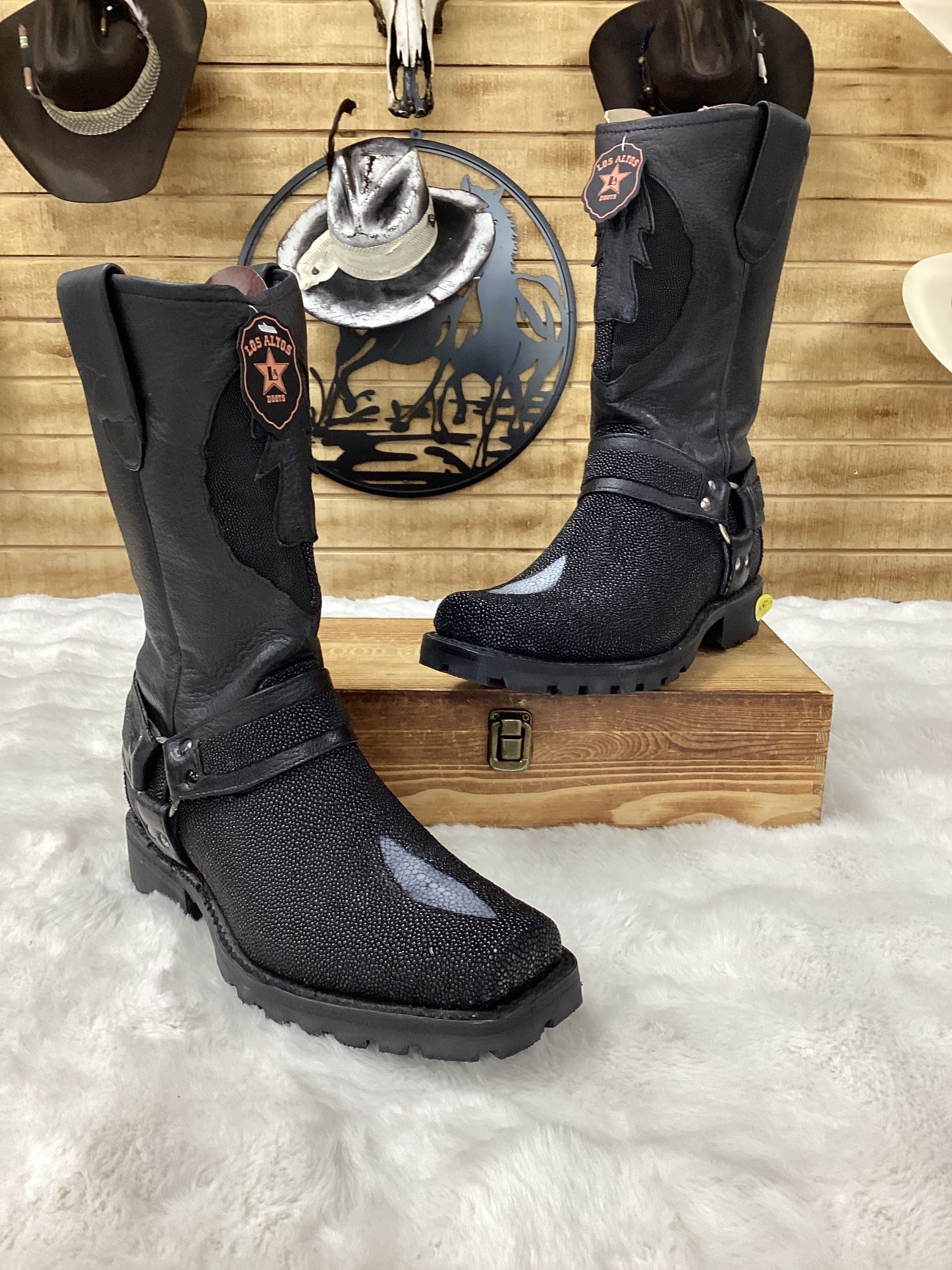 Los Altos MenS Biker Boot Stingray Single Stone (Black)