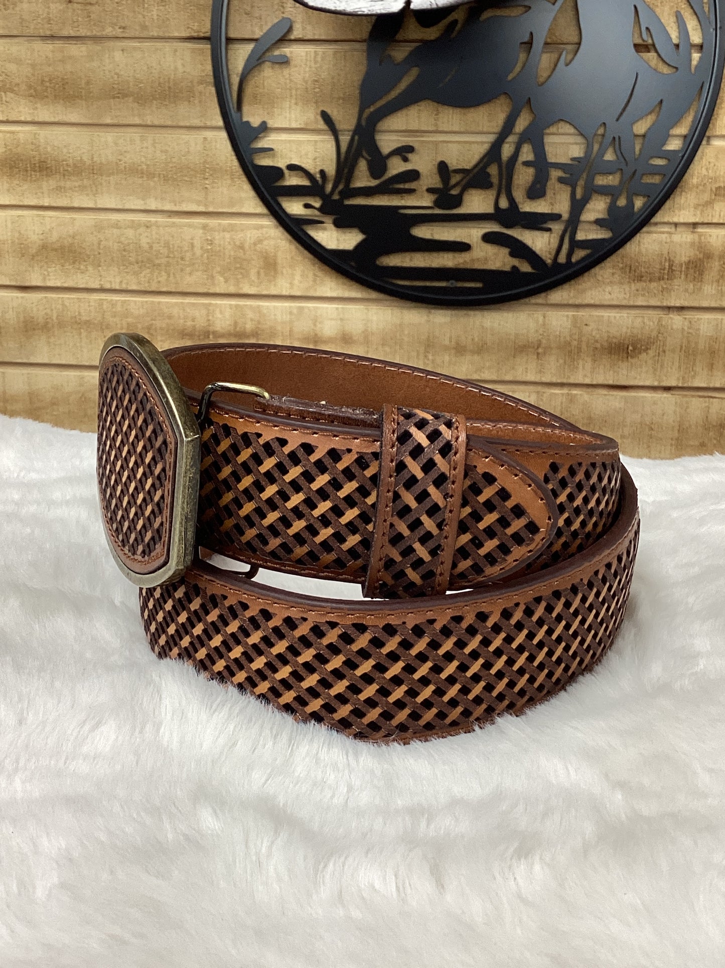 Del Cesar Petatillo Design Lazer Belt - Copper Brown