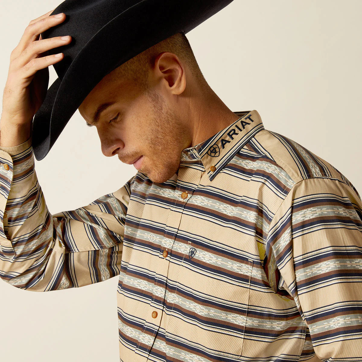 Ariat Mens Team Korbyn Classic Fit Shirt - Tan/Navy Blue
