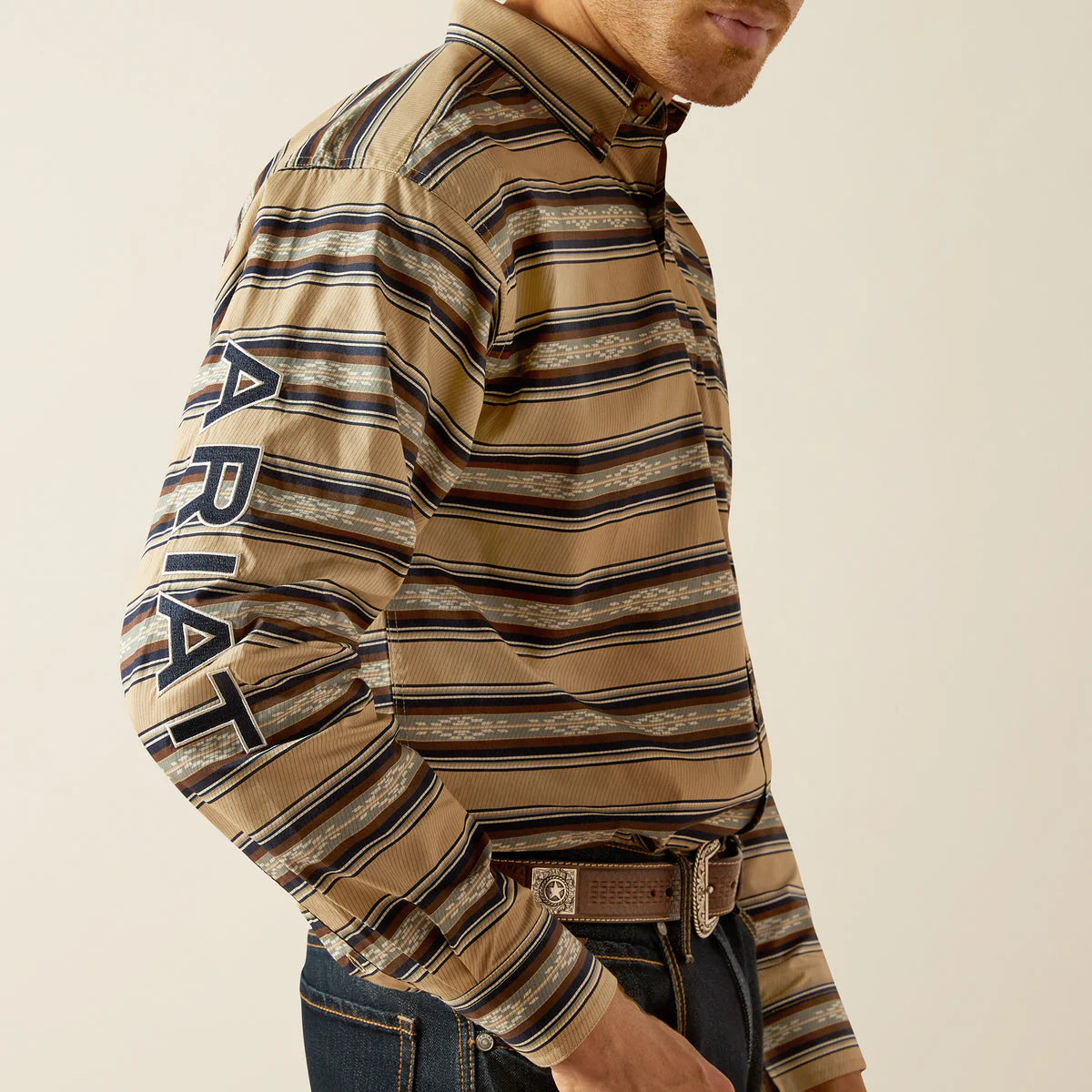 Ariat Mens Team Korbyn Classic Fit Shirt - Tan/Navy Blue