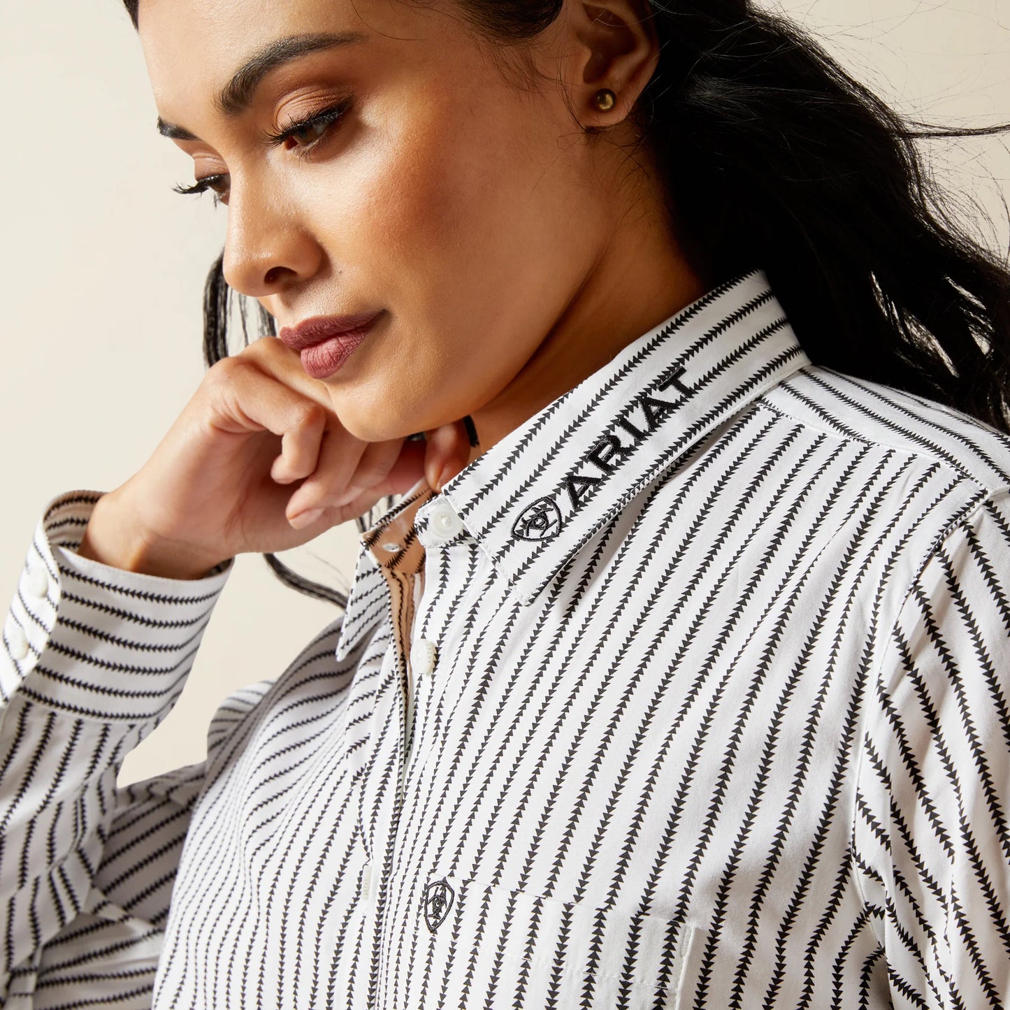 Ariat Womens Kirby Stretch Shirt - Black and White Triangle Stripe