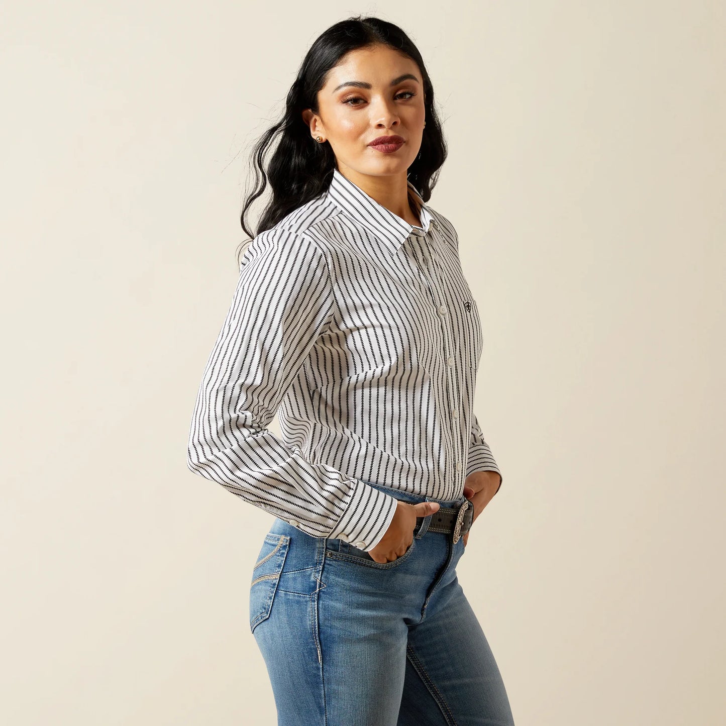 Ariat Womens Kirby Stretch Shirt - Black and White Triangle Stripe