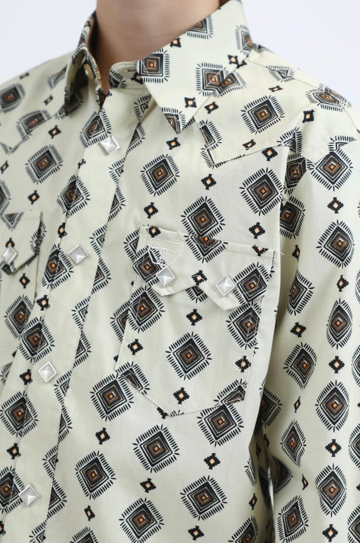 Platini Boys Diamond Print Modern Fit Shirt w/ Diamond Snaps - Black, White