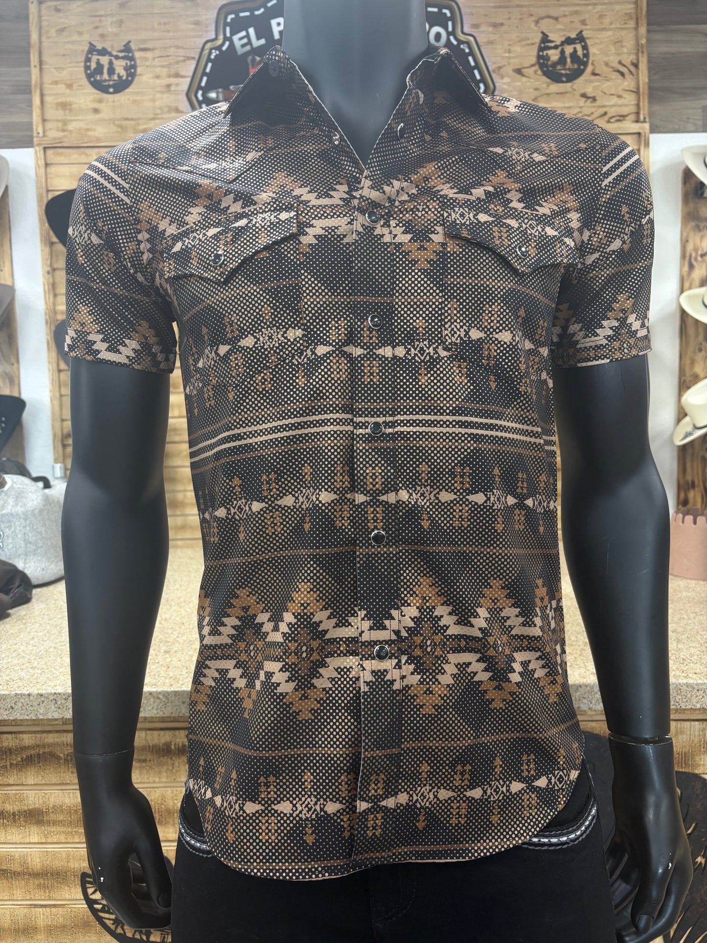 Mens Aztec Style Shirt - Dark Brown