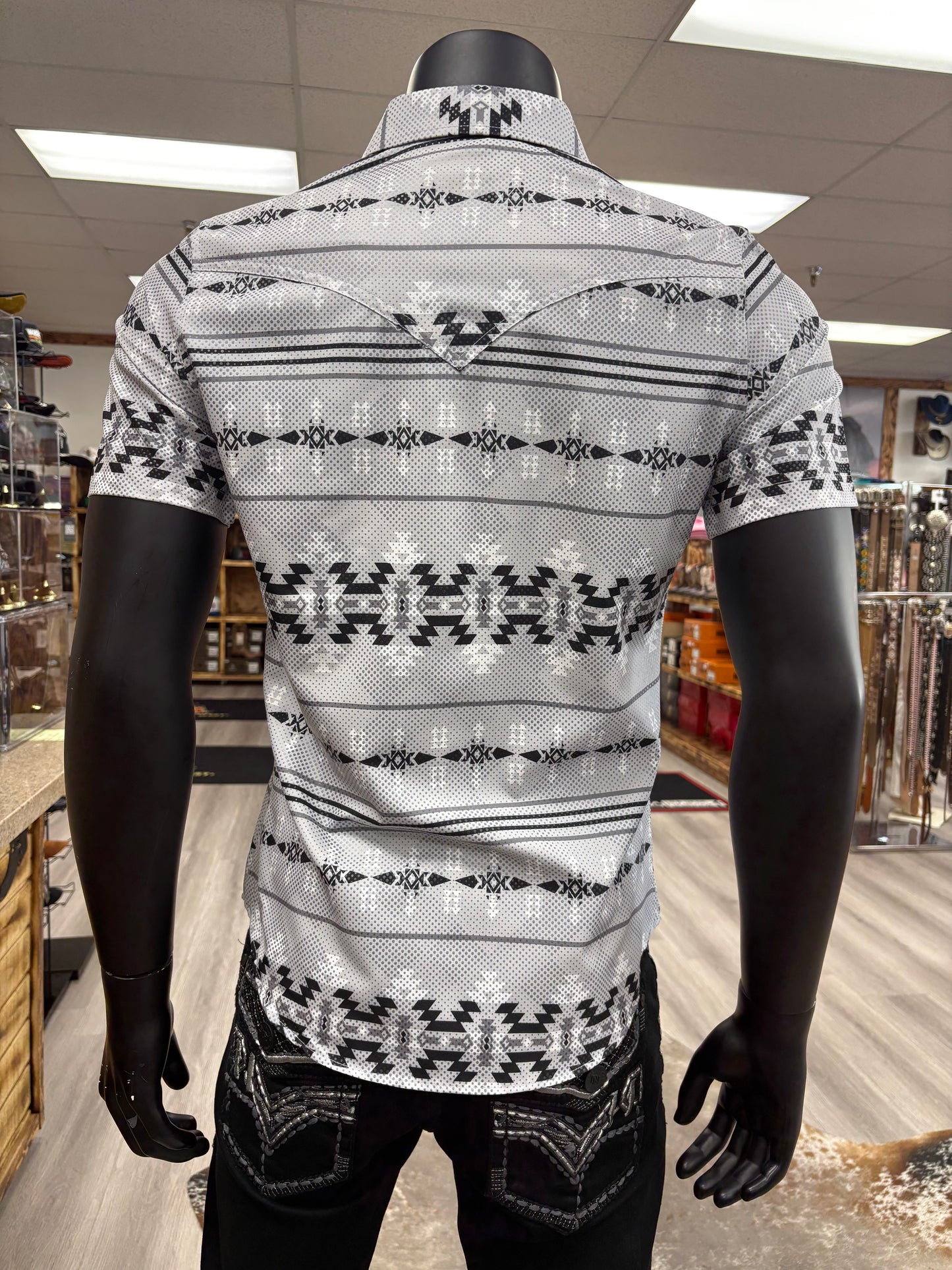 Mens Aztec Style Button Shirt - Grey