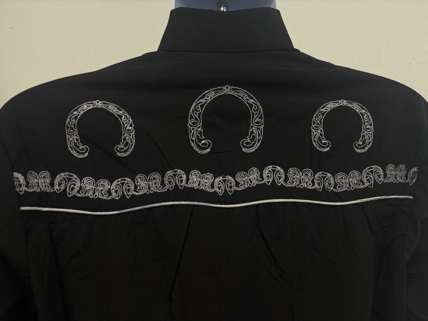 White Diamond Mens Metalic Embroidered Shirt - Black