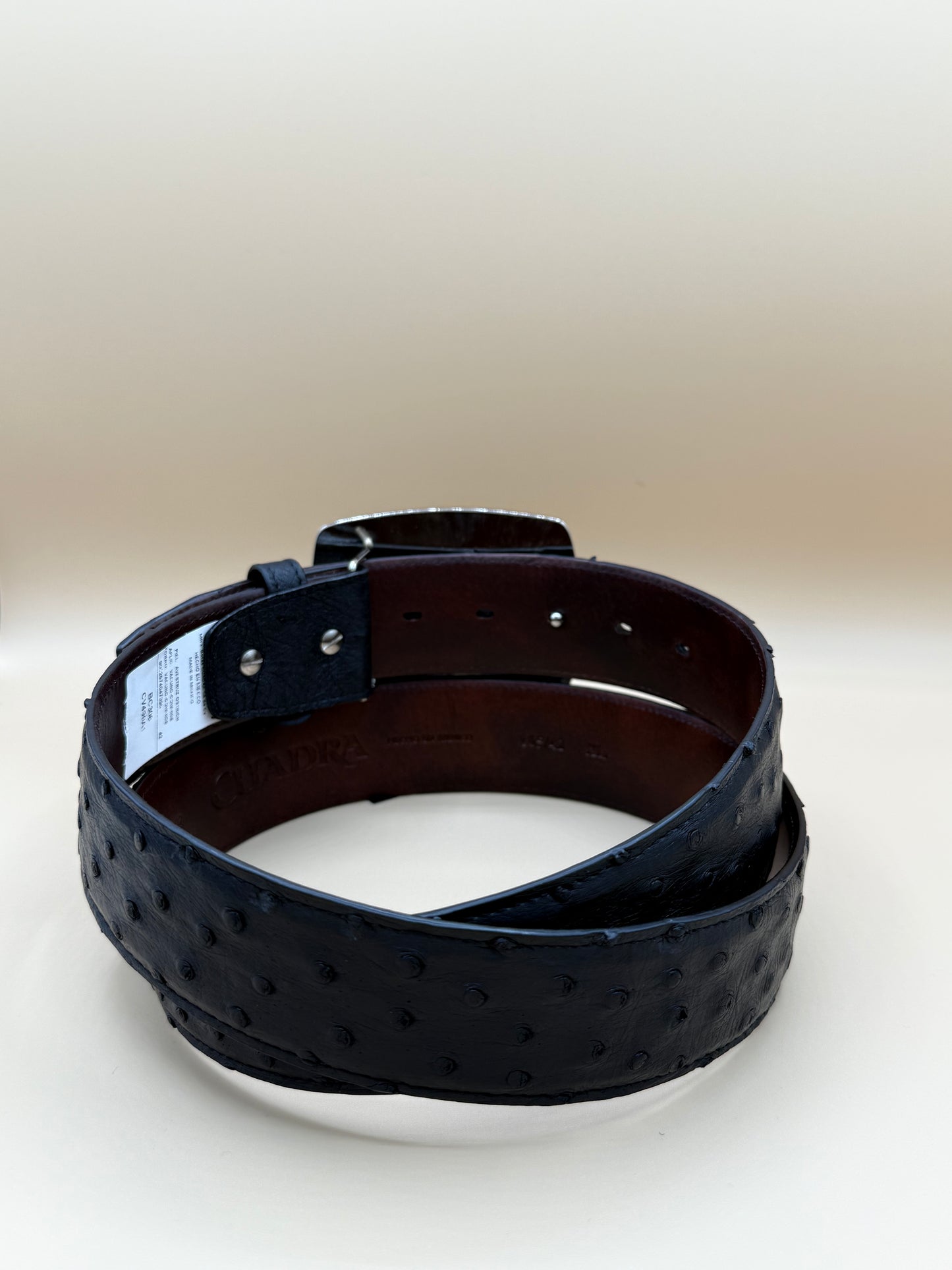 Cuadra Mens Ostrich Logo Belt - Black