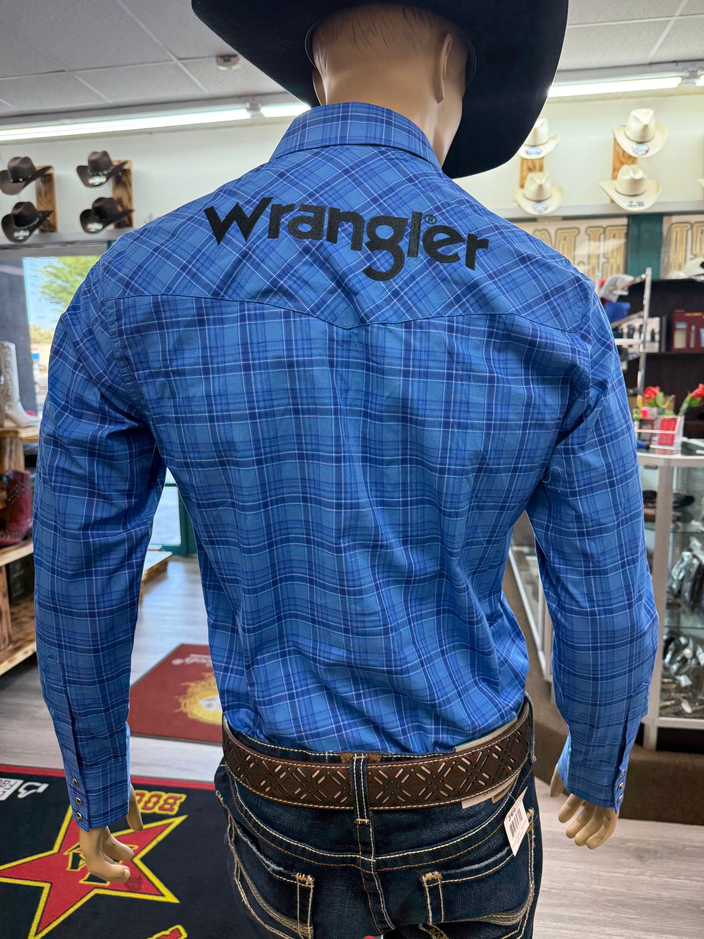 Wrangler Mens Logo Plaid Shirt - Blue