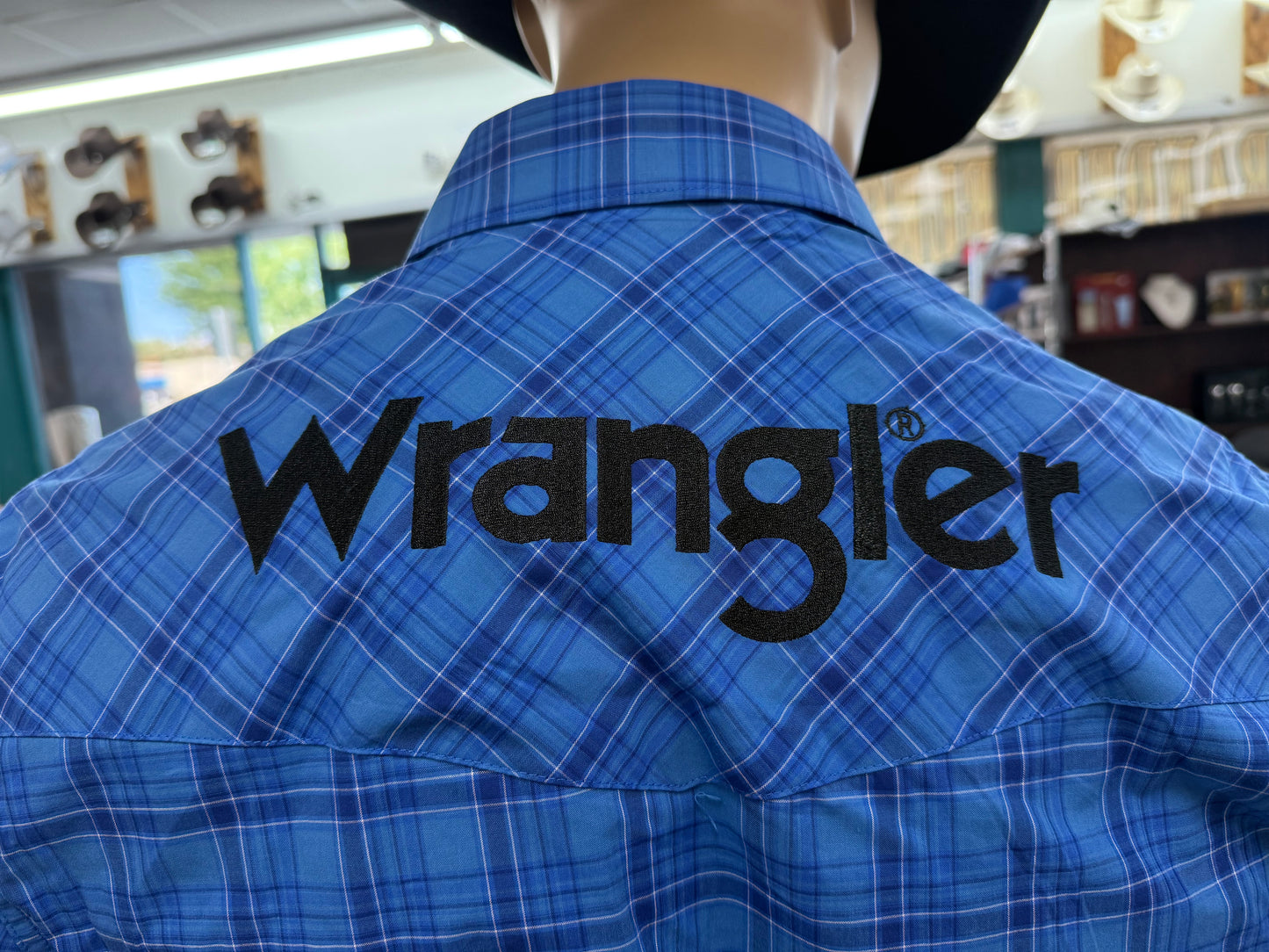 Wrangler Mens Logo Plaid Shirt - Blue