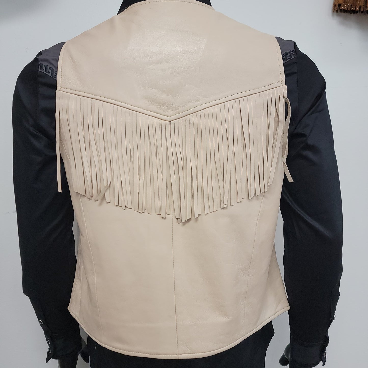 AJ Mens Western Fringe Leather Vest – Beige