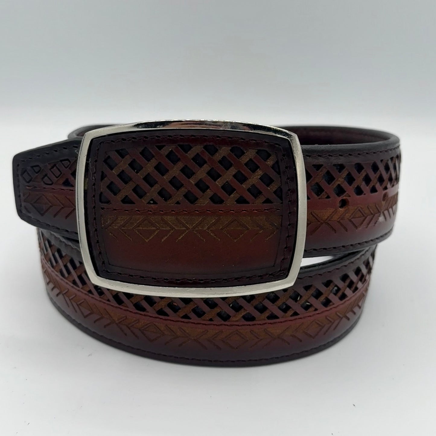 Del Cesar Men’s Heritage Weave Leather Belt – Black, Brown, & Orange