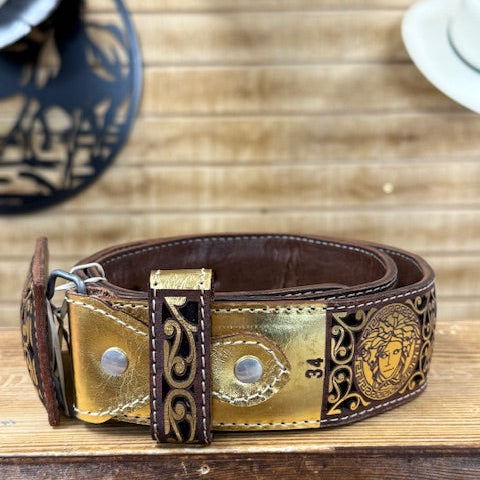 Medusa Lazer Print Belt - Gold