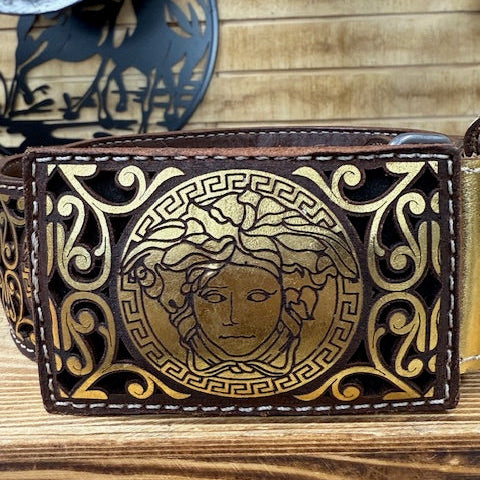 Medusa Lazer Print Belt - Gold