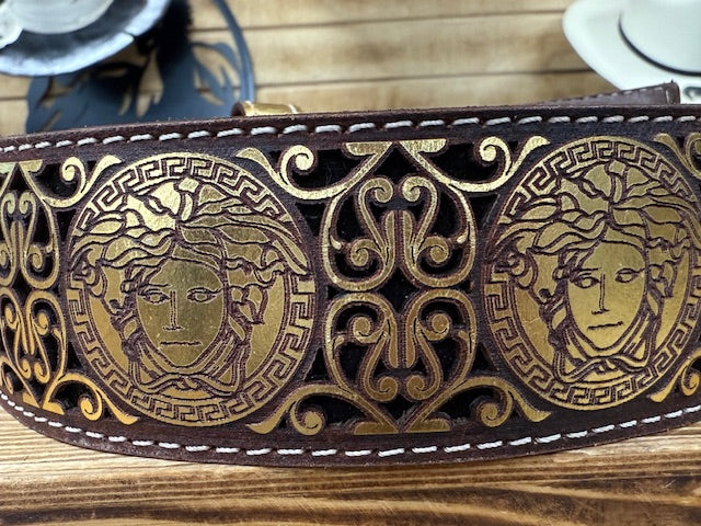 Medusa Lazer Print Belt - Gold