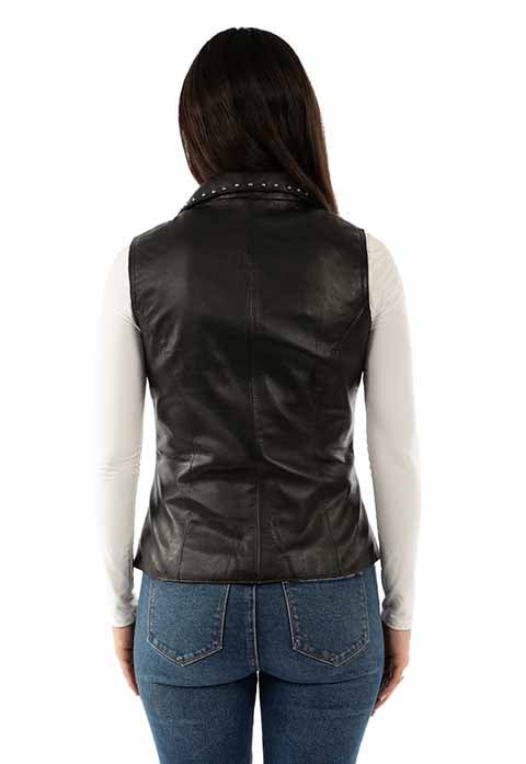 Scully Womens Whipstitch Studded Leather Vest - Black