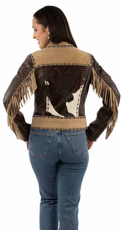 Scully Womens Western Cowhide Jacket w/ Fringe - Brown