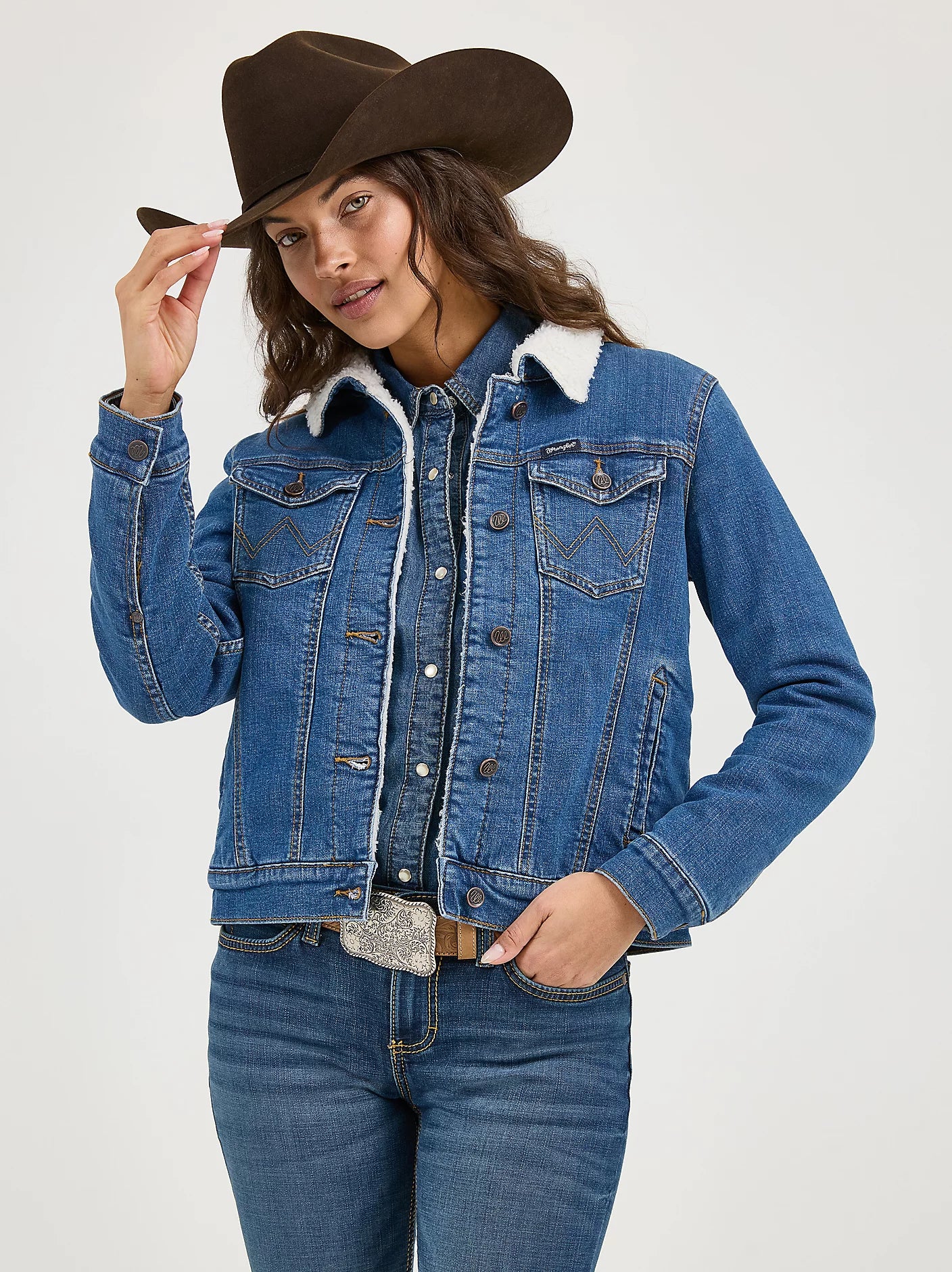Wrangler Womens Wrangler Retro® Sherpa Lined Western Denim Jacket - Denim