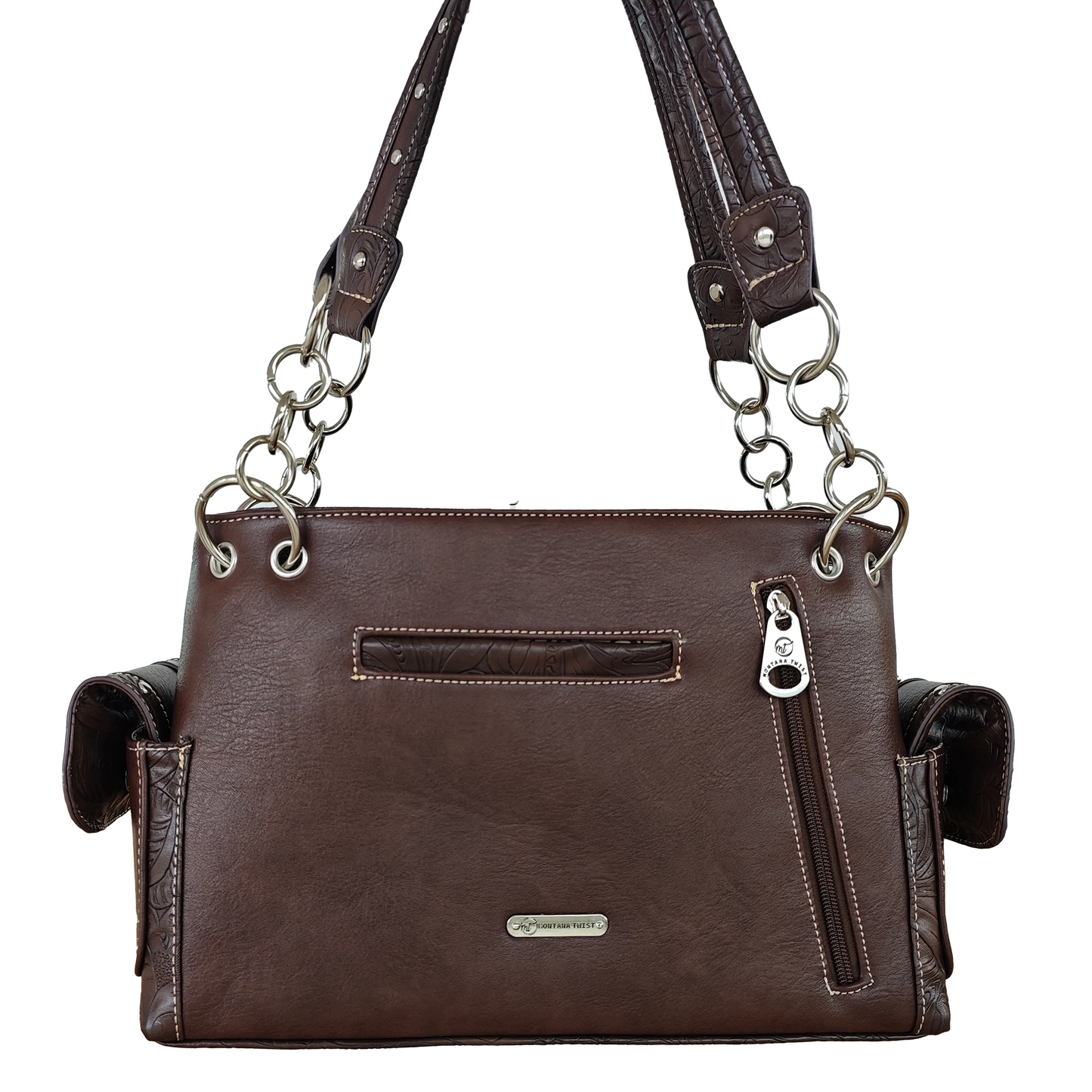 Montana Twist Concealed Carry Solar Flower Tooled Handbag - Brown
