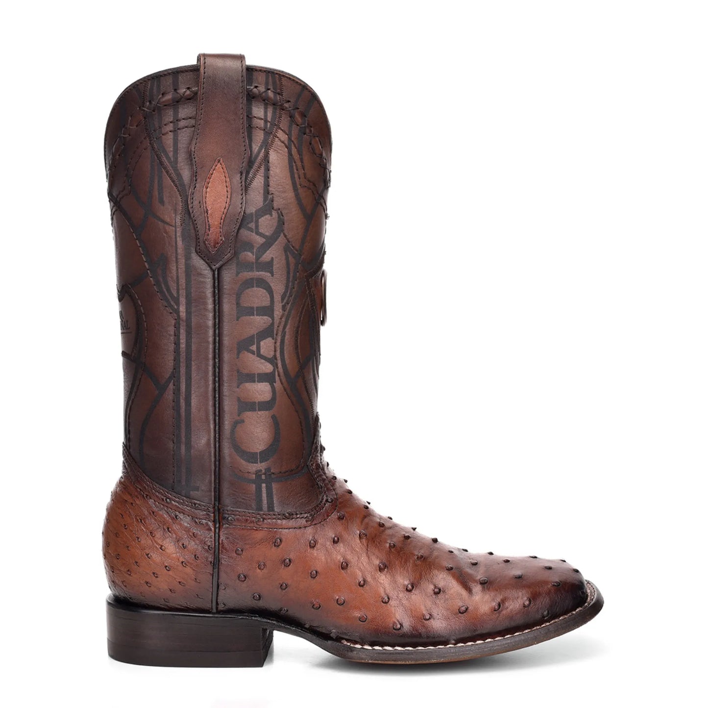 Cuadra Mens Engraved Ostrich Western Boot - Brown cu457