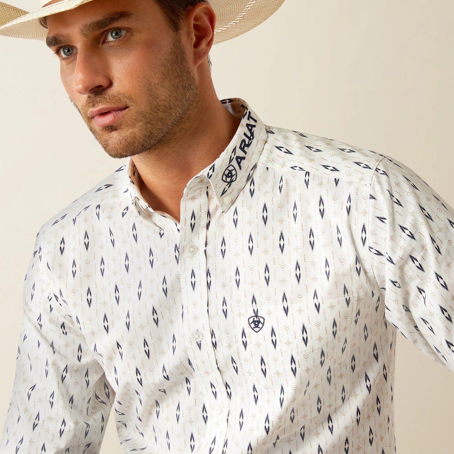 Ariat Mens Team Perkins Fitted Shirt (White/Navy)