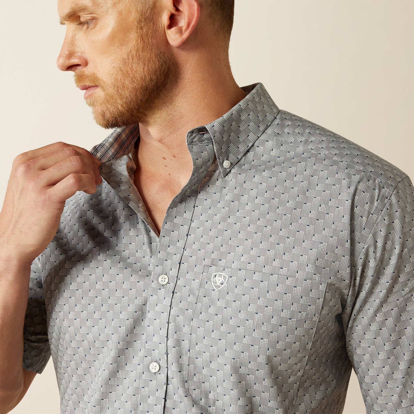 Ariat Mens Wrinkle Free Obert Short Sleeve Shirt - Grey