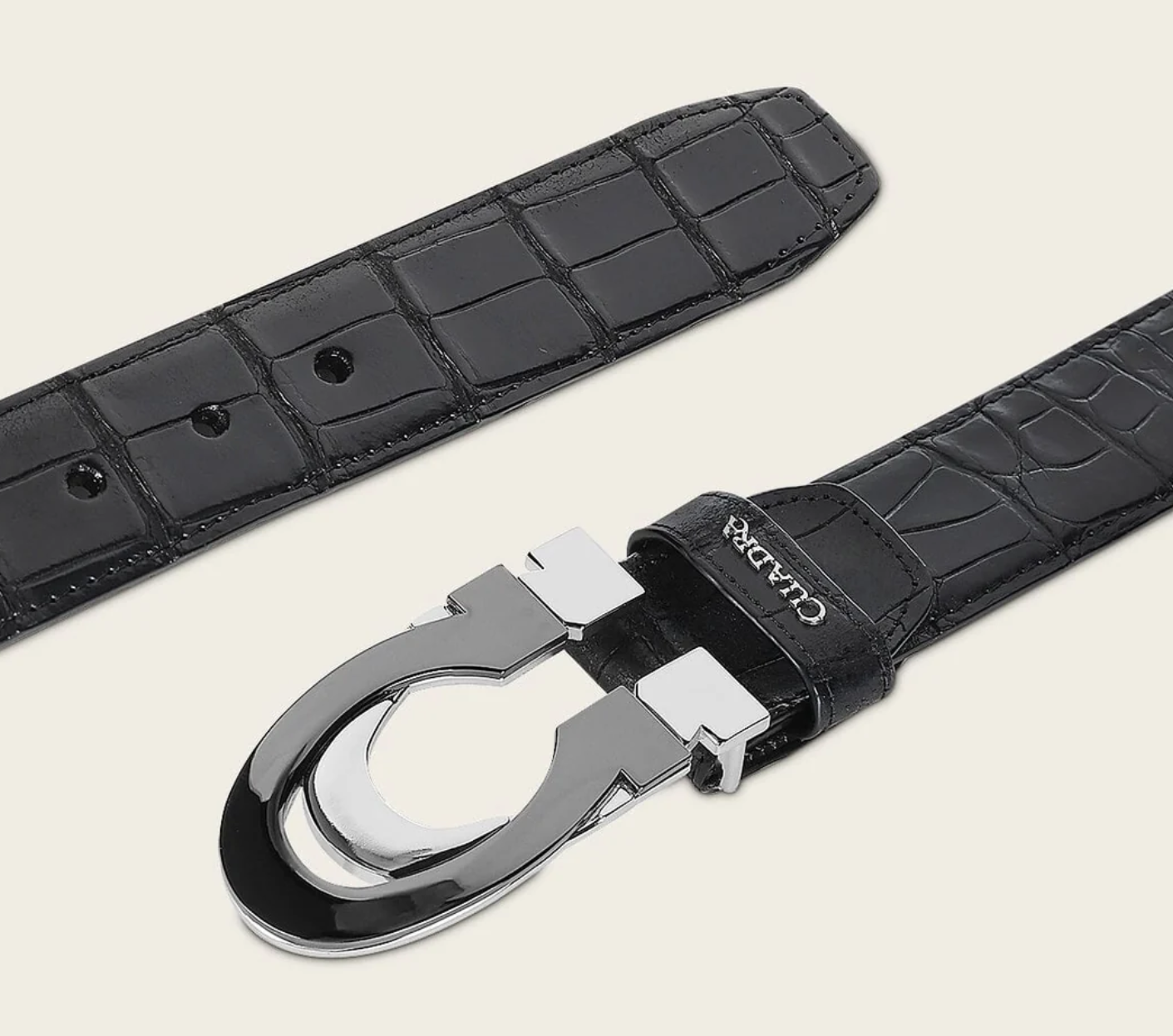 Cuadra Mens Alligator Leather Casual Belt Cinto - Black BC474