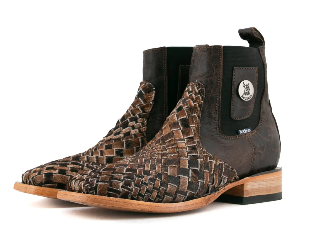 Rockem Mens Ankle Boot Arizona Woven Cowhide - Brown