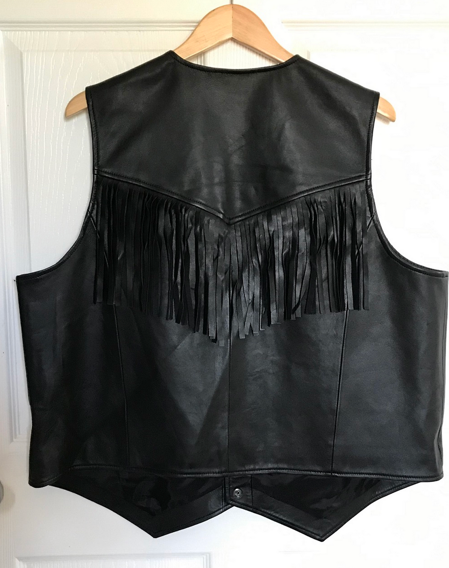 AJ Mens Western Fringe Leather Vest – Beige, Black