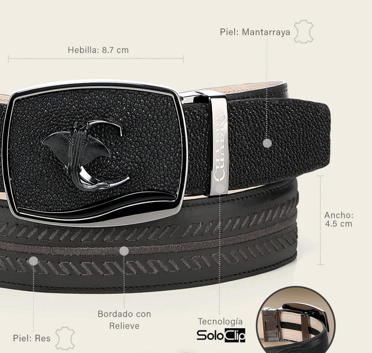 Cuadra Mens Mantaraya Pin Belt - Black BC475