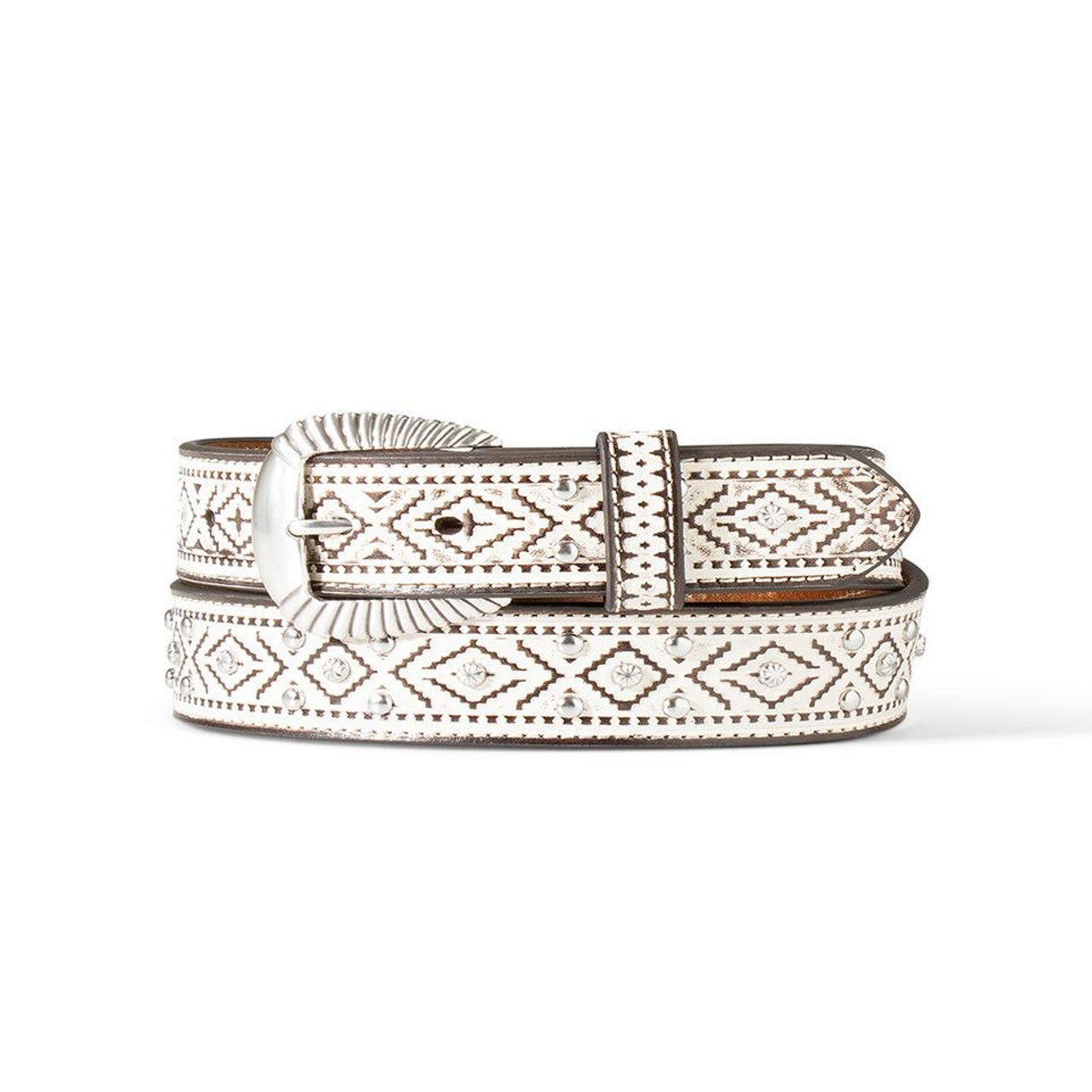 -Ariat Womens Southwest Stud Accent Belt - White