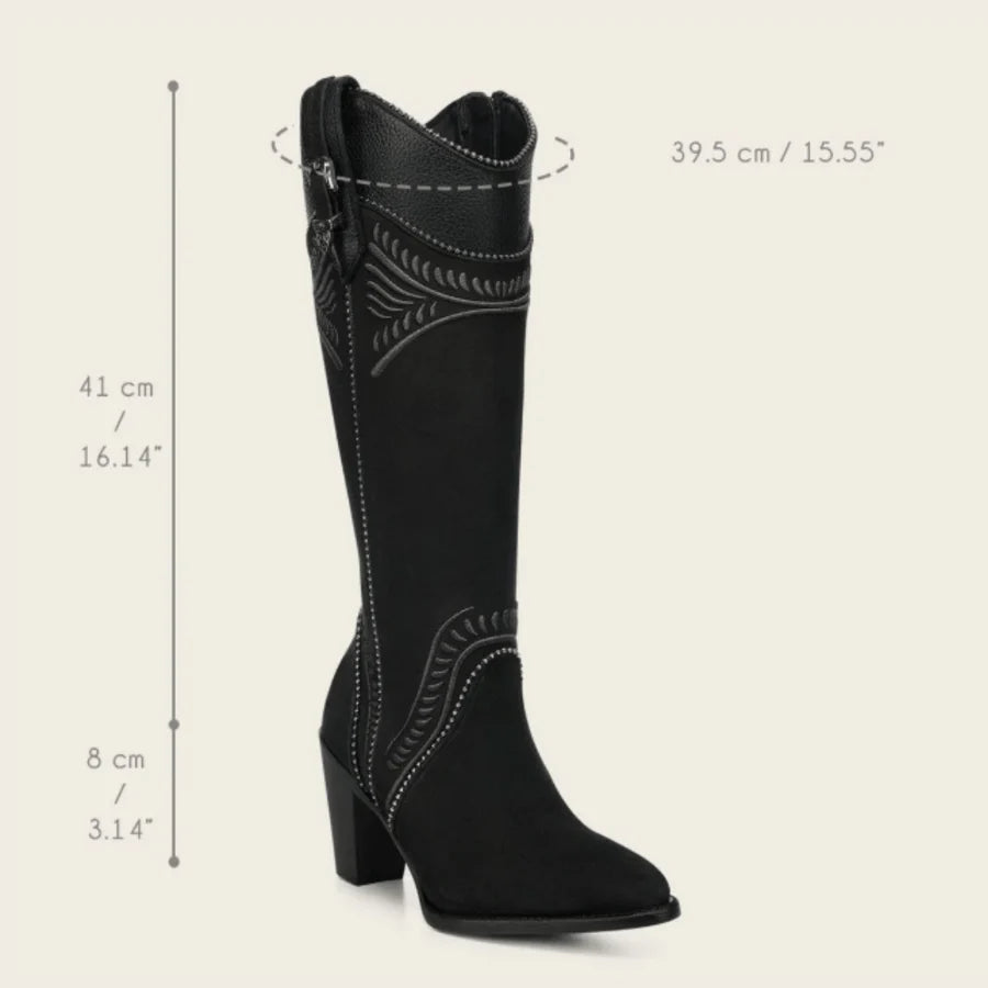 Cuadra Womens Veronica Nobuck Tall Leather Boot - Black