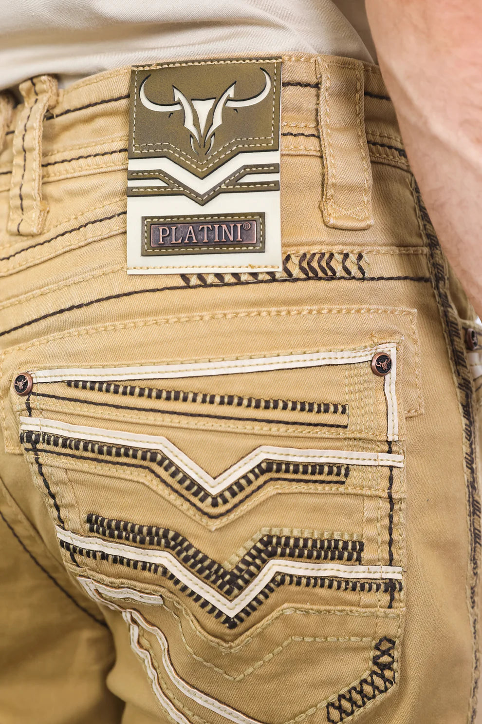 Platini Mens Holt Slim Boot Cut Jeans - Sand
