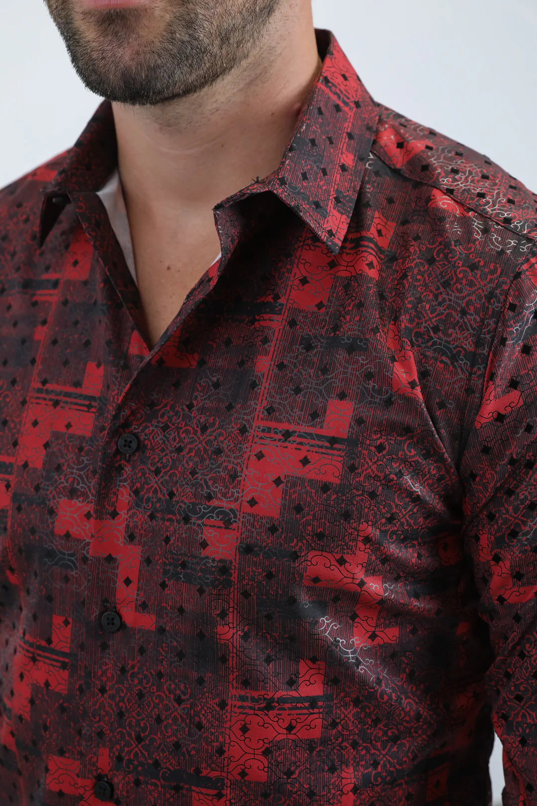 Platini Mens Flocked Modern Fit Spandex Shirt - Red