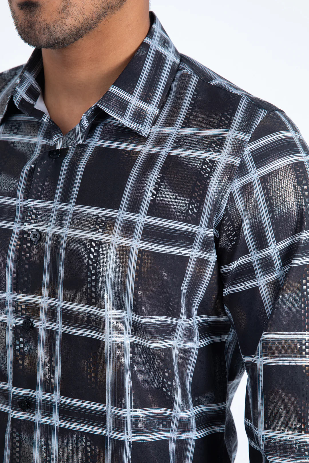 Platini Mens Modern Fit Stretch Foil Fashion Shirt - Black