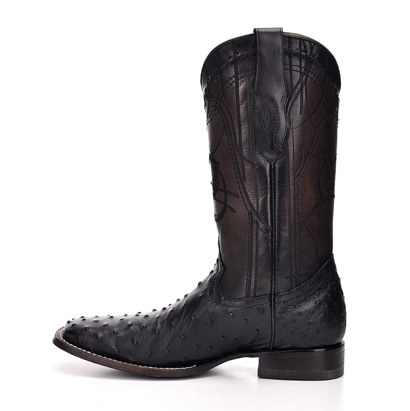 Cuadra Mens Ostrich Western Boot Square Toe - Black