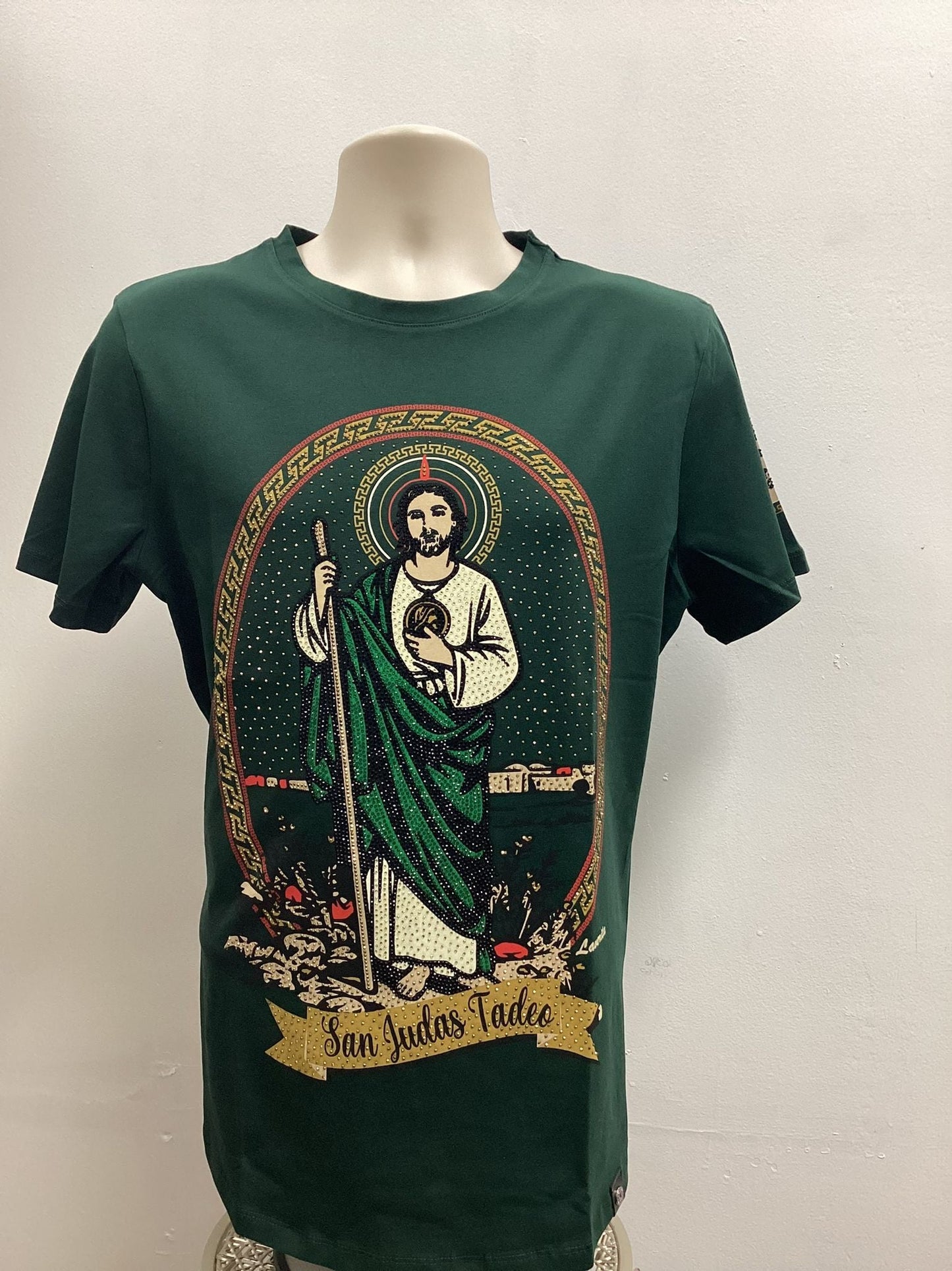 Laverita Mens San Judas Tadeo Rhinestone Slim Fit TShirt