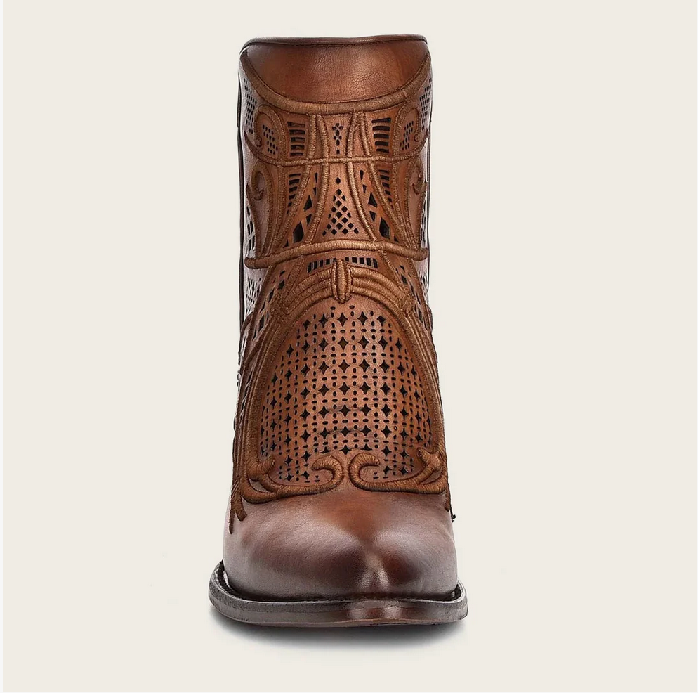 Cuadra Womens Emroidered High Heel Bootie - Honey Chestnut