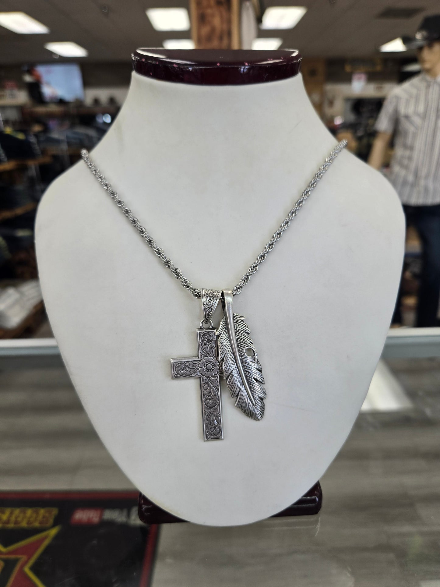 Silverstrike Silver Cross and Feather Necklace