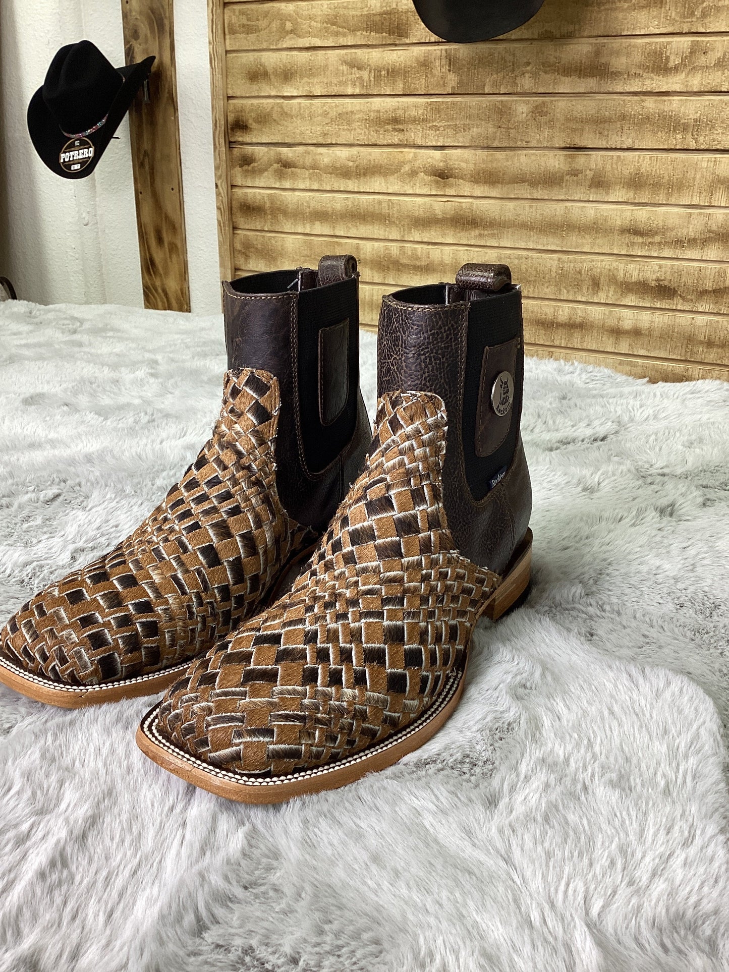 Rockem Mens Ankle Boot Arizona Woven Cowhide - Brown