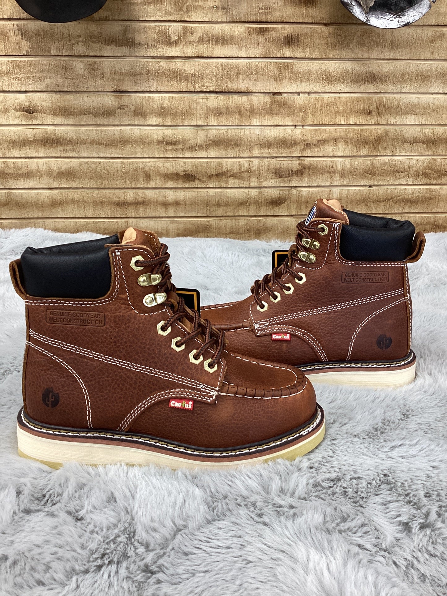 Cactus Mens Moc Toe Oil Resistant Work Boot - Light Brown 6727M