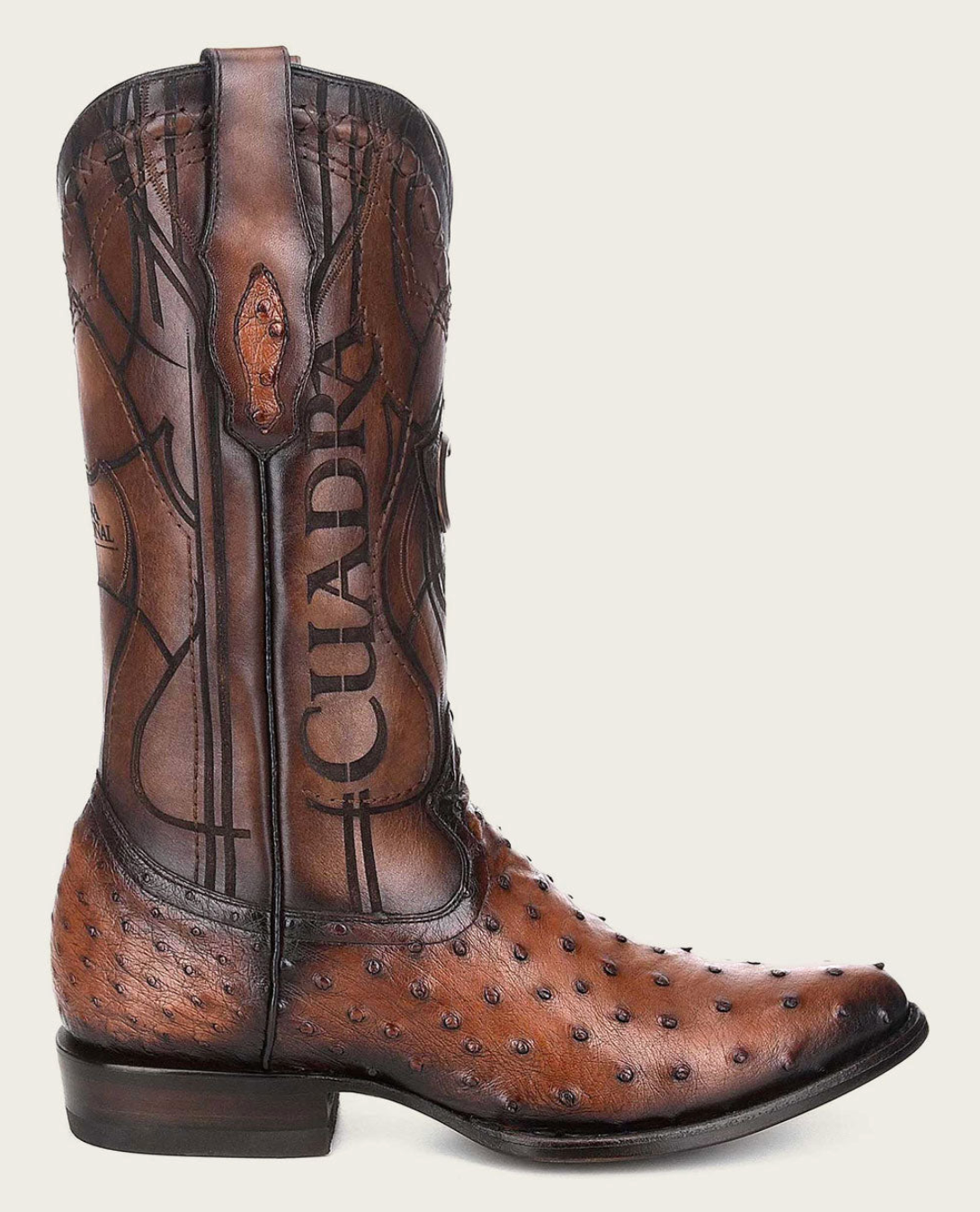 Cuadra Mens Engraved Ostrich Western Boot - Brown