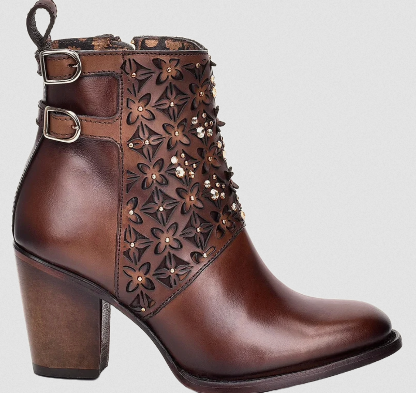 Cuadra Womens Crystal Leather Booties - Mocha