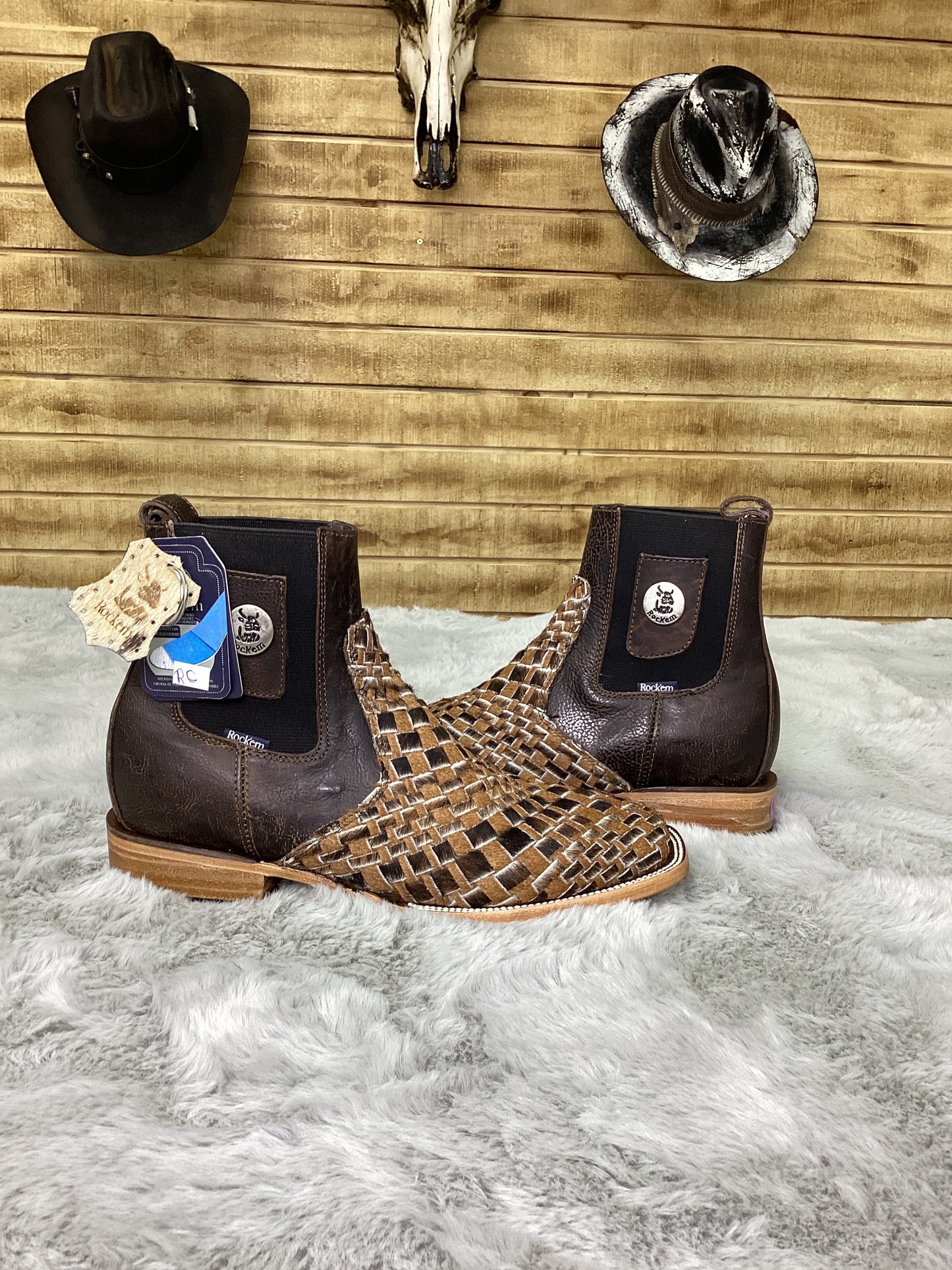 Rockem Mens Ankle Boot Arizona Woven Cowhide - Brown