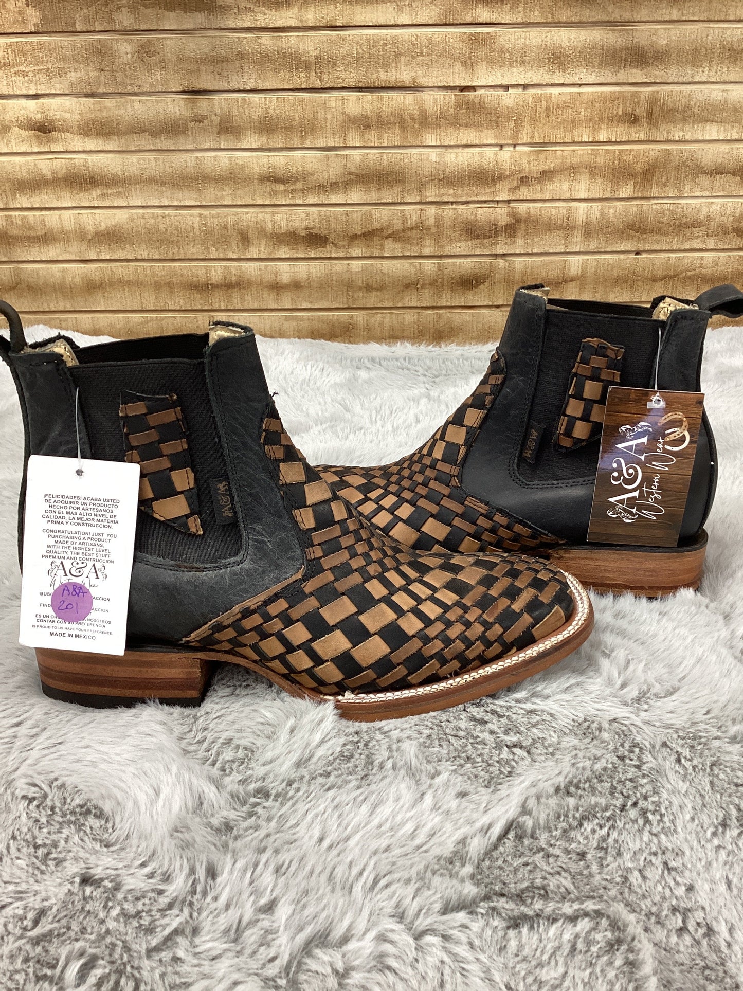 A&A MenS Ankle Boot Arizona Bulldog Woven (Brown)