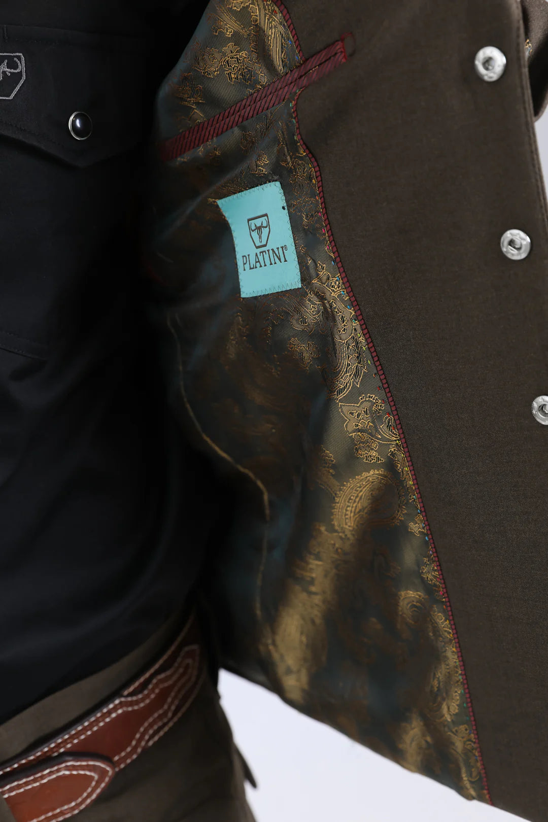 Platini Mens Western Sport Suit Set (Brown)