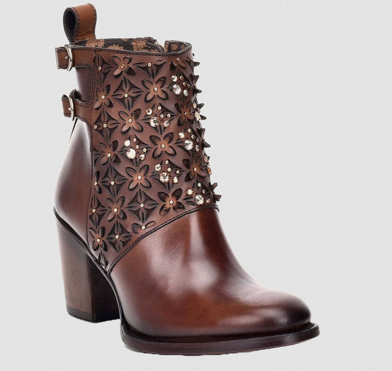 Cuadra Womens Crystal Leather Booties - Mocha